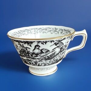 Royal Crown Derby Black Aves Footed Cup Gold Trim Black Birds 1985